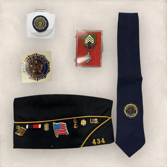 Vintage American legion bundle hat pins stickers wwii military memorabilia - Picture 1 of 8